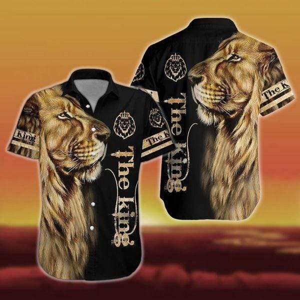 The King Lion Black Hawaiian Aloha Shirts{Size}