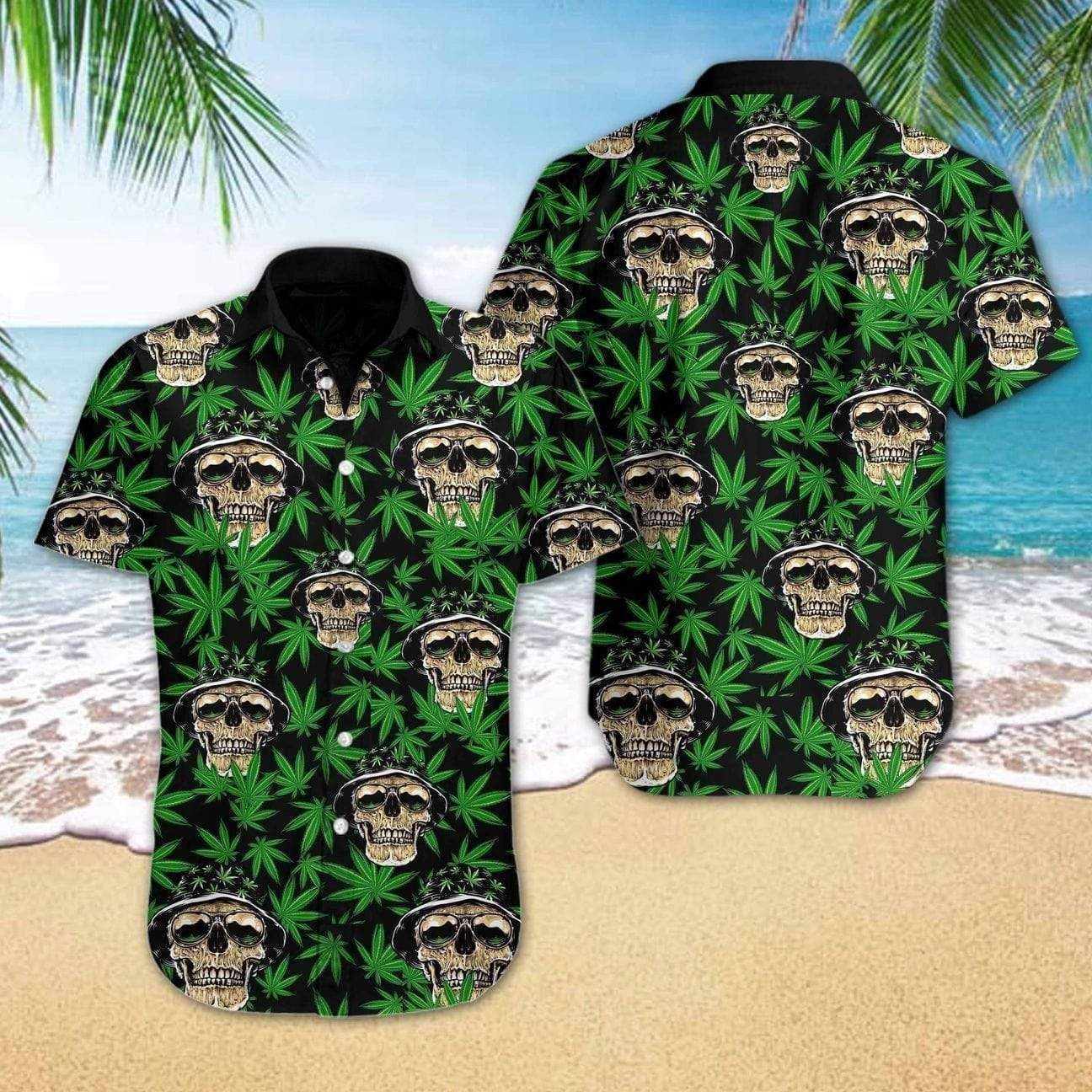 Shop Mega Cool Skull Weed Cannabis Tropical Hawaiian Aloha Shirts Dh{Size}