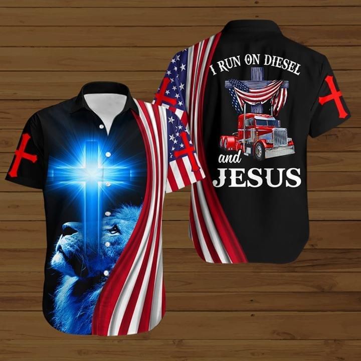 Trucker i run on diesel and jesus holy cross american flag 3D t shirt hoodie sweater{Size}