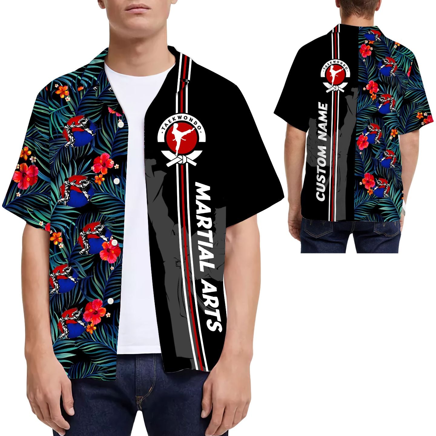 Taekwondo Martial Arts Custom Name Hawaiian Shirt For Men For Taekwondo Lovers{Size}