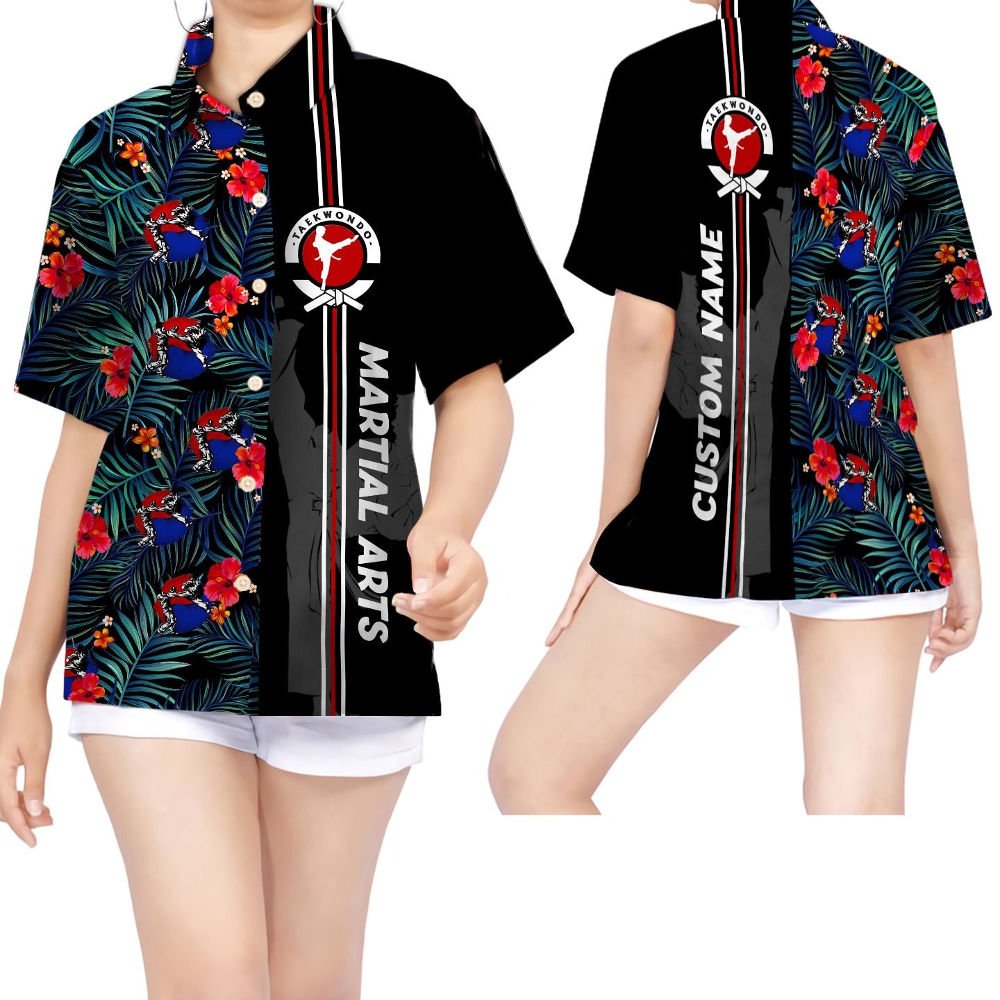 Taekwondo Martial Arts Custom Name Hawaiian Shirt For Women For Taekwondo Lovers{Size}