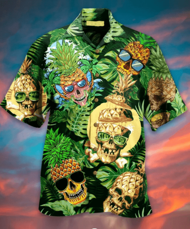 Skull Pineapple Tropical Unisex Aloha Hawaiian Shirts H{Size}