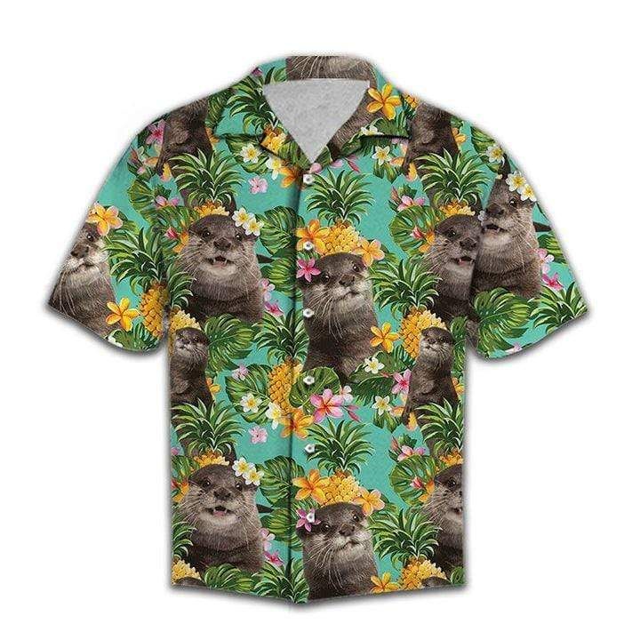 Tropical Pineapple Otter Unisex Hawaiian Aloha Shirts L{Size}