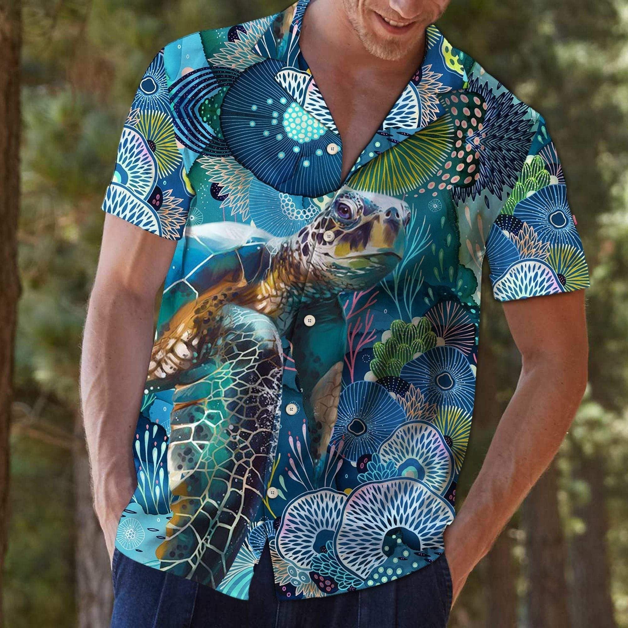 Turtle And Coral Tropical Full Hawaiian Shirts{Size}