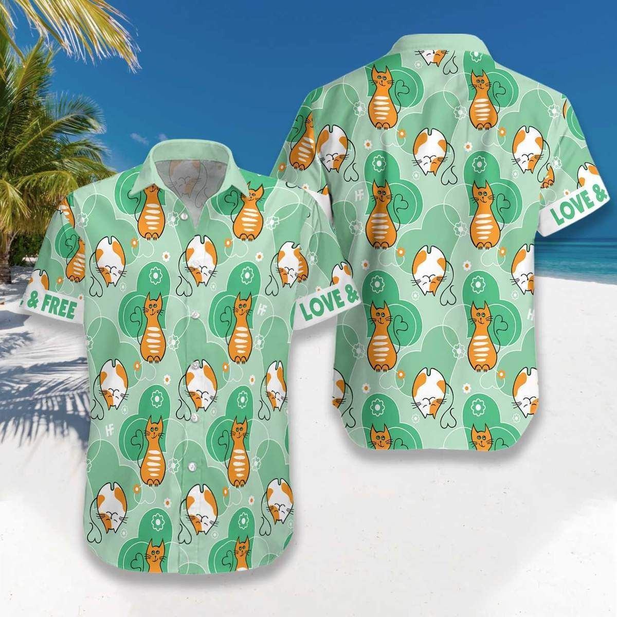 Shop Cat Love And Free Unisex Hawaiian Aloha Shirts Dh{Size}