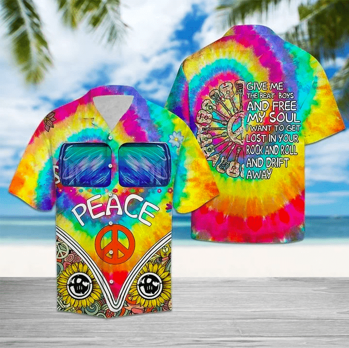 Shop Peace Tie Dye Give Me A Beat Boys And Free My Soul Hawaiian Aloha Shirts{Size}