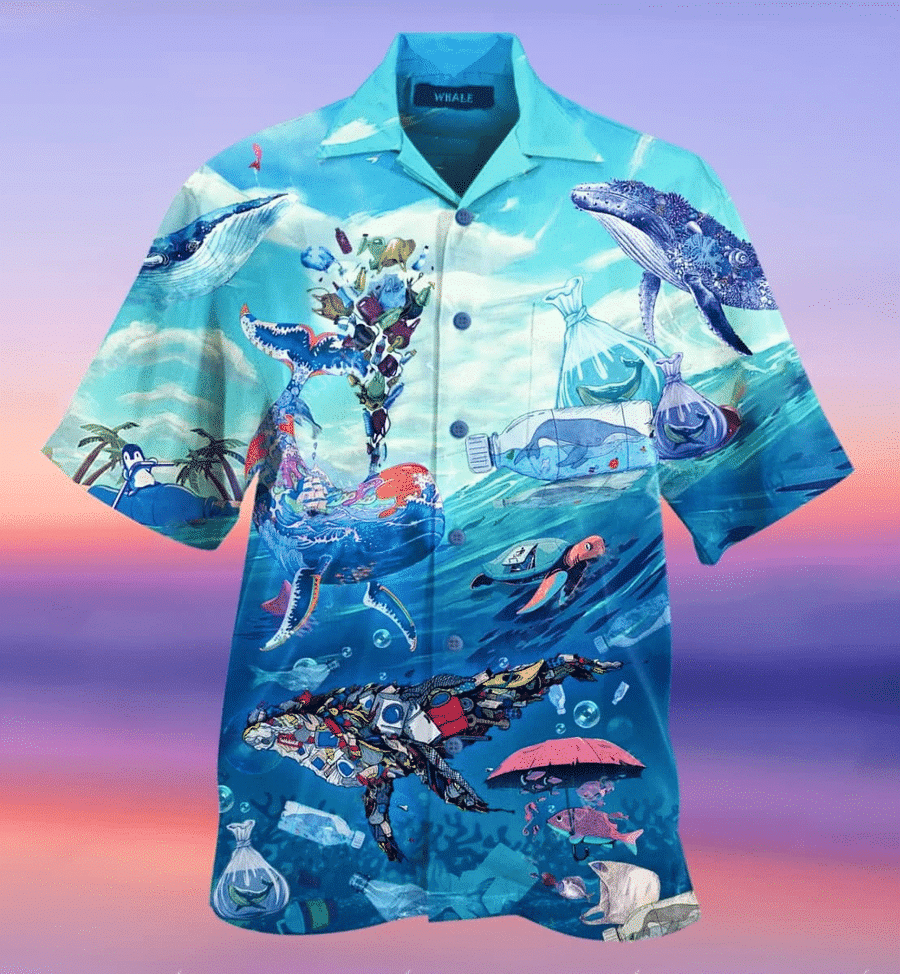 Shop Hawaiian Aloha Shirts Whale Turtle Save The Ocean{Size}