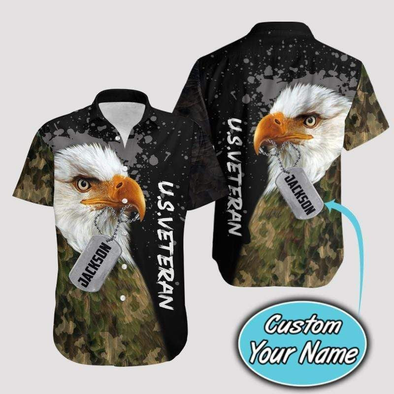 Shop Personalized Hawaiian Aloha Shirts Us Veteran Eagle With Name{Size}