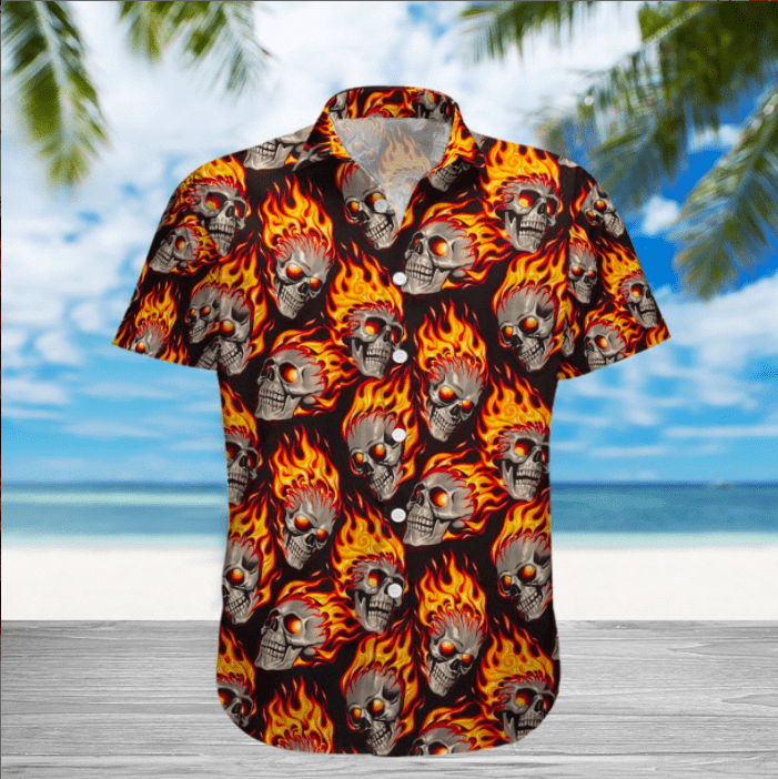 Shop Fire Skull Pattern Hawaiian Aloha Shirts{Size}