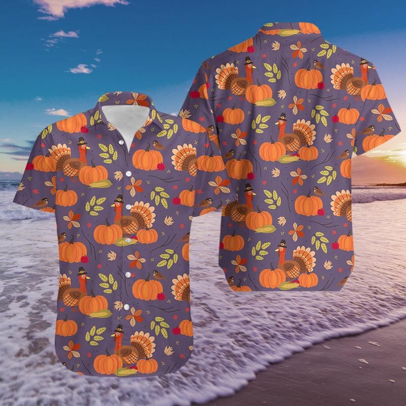 Shop Turkey On Thanksgiving Orange Purple Hawaiian Aloha Shirts 1111L{Size}