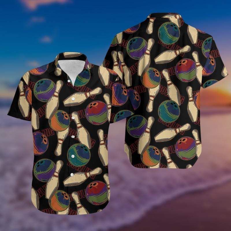 Vintage Bowling Ball And Pin Unisex Hawaiian Aloha Shirts{Size}