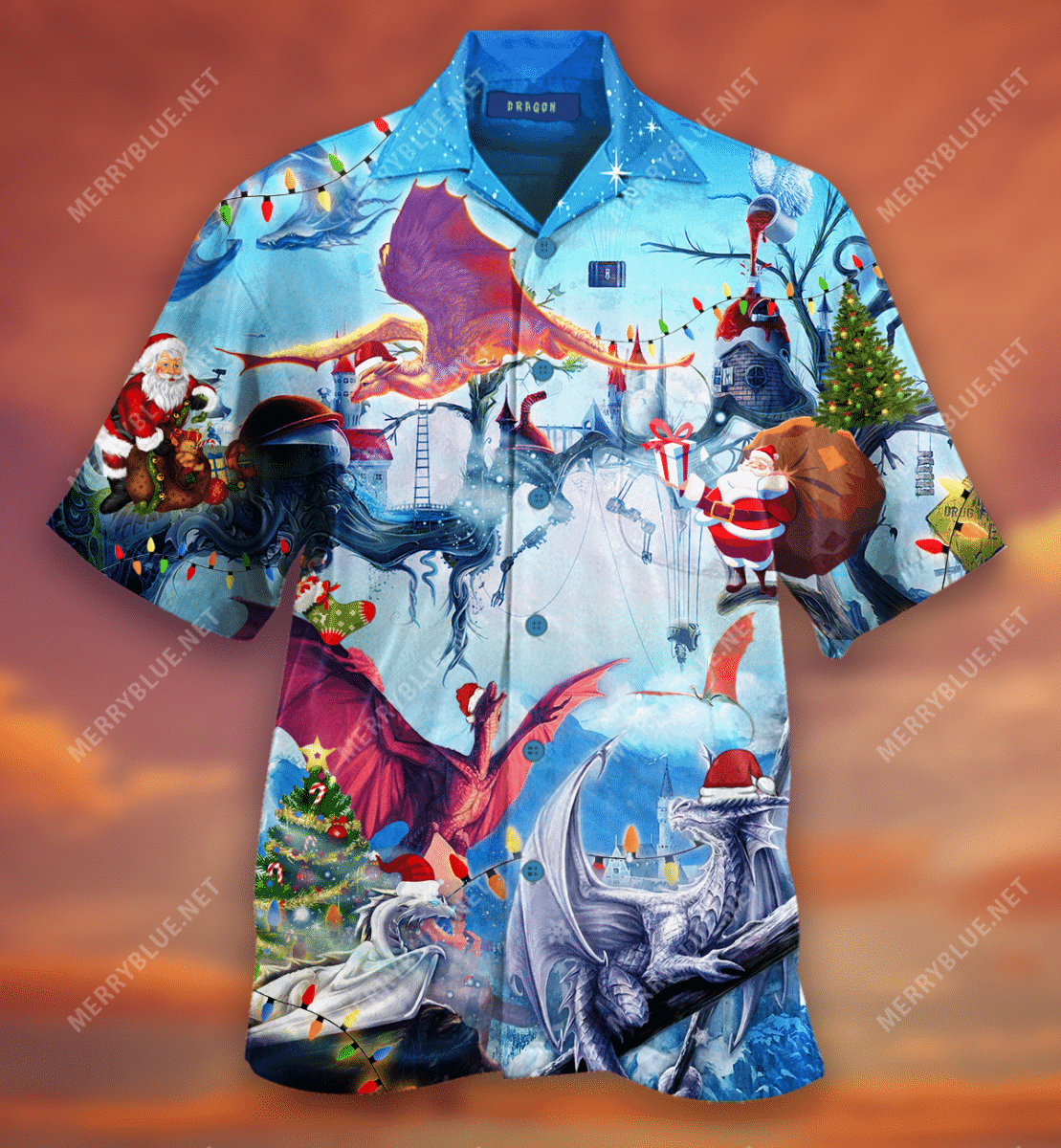 Shop Happy Dragons On Christmas Unisex Hawaiian Shirt{Size}