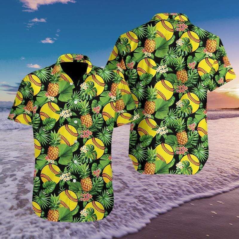 Softball Pineapple Tropical Hawaiian Aloha Shirts 129H{Size}