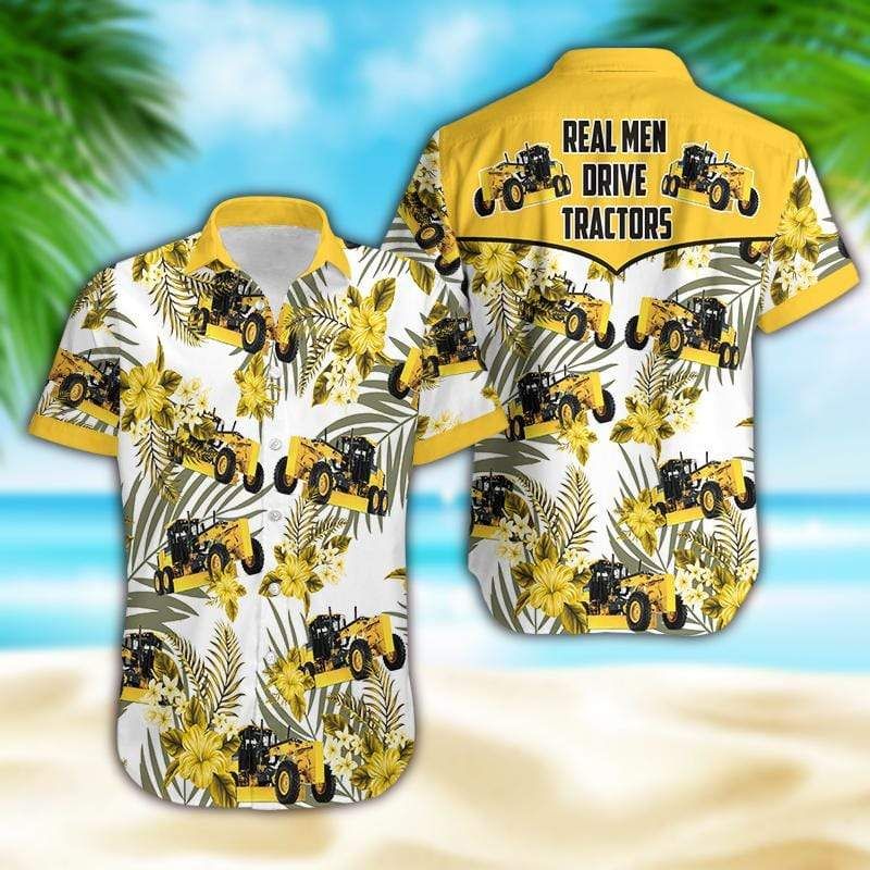 The Real Men Drive Tractors Hawaiian Aloha Shirts{Size}