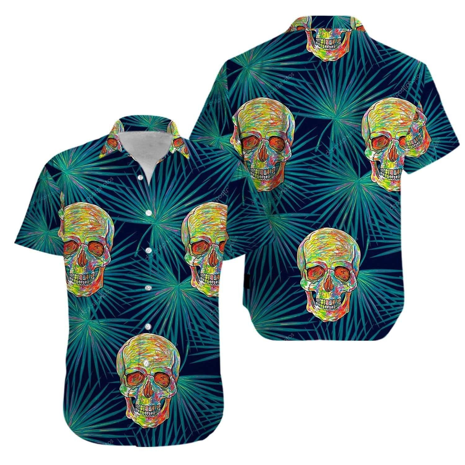 Skull Tropical Green Hawaiian Aloha Shirts V{Size}