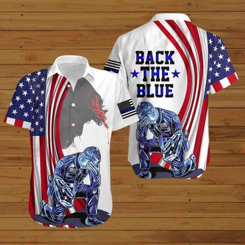 Us Police Back The Blue Hawaiian Aloha Shirts{Size}