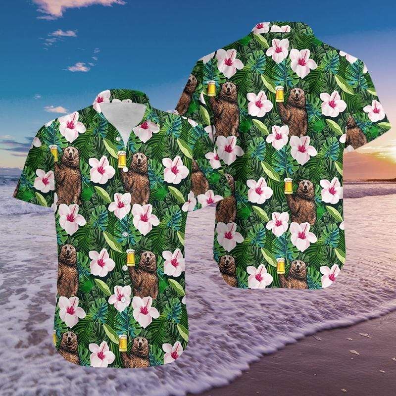Shop Camping Bear Drink Beer Simple Hawaiian Aloha Shirts Fantastic 79H{Size}