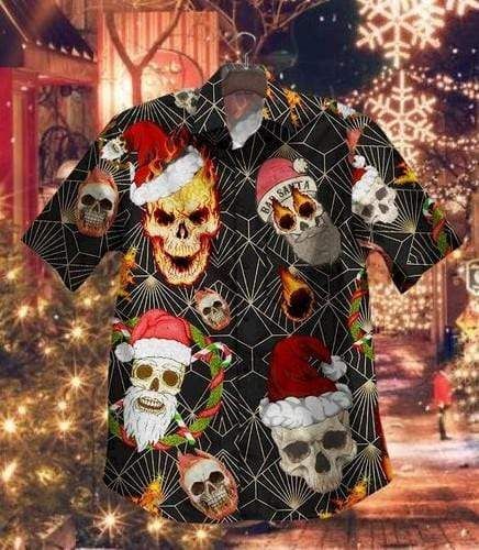 Shop Skull Santa Claws Fire Christmas Hawaiian Aloha Shirts{Size}