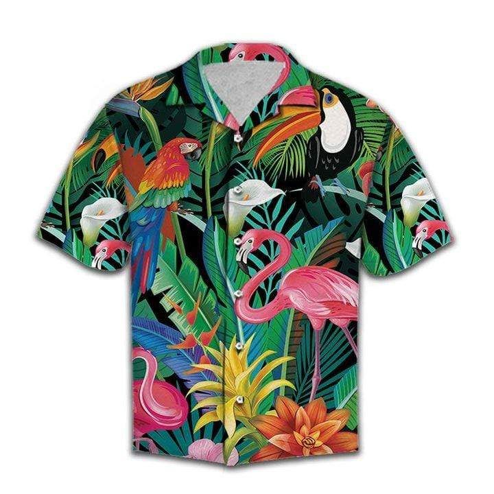 Tropical Bird Flamingo Unisex Hawaiian Aloha Shirts H{Size}