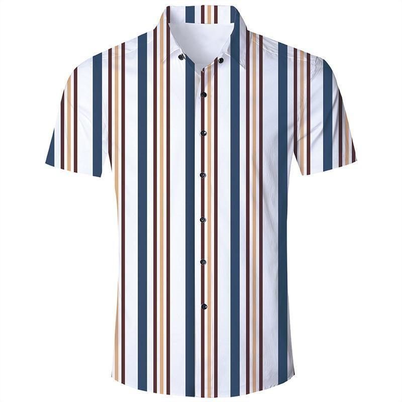 Shop Mens Hawaiian Short Sleeve Shirts White Blue Stripes{Size}