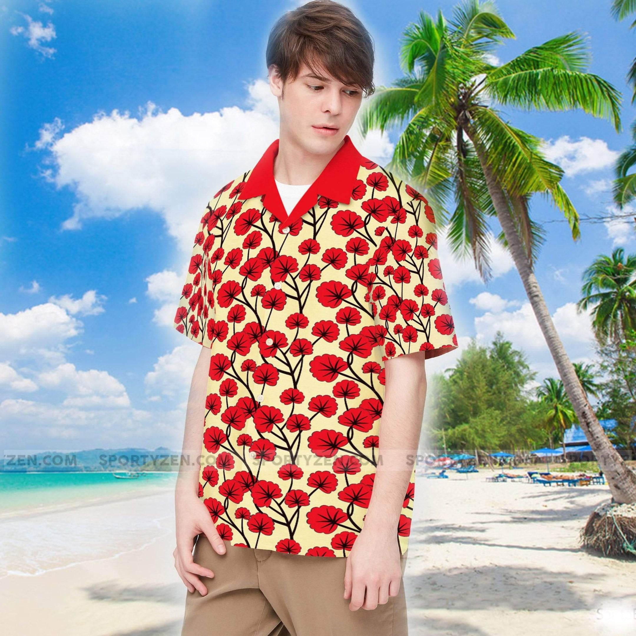 Unisex Red Tropical Hawaiian Shirts 3D 177Hl{Size}