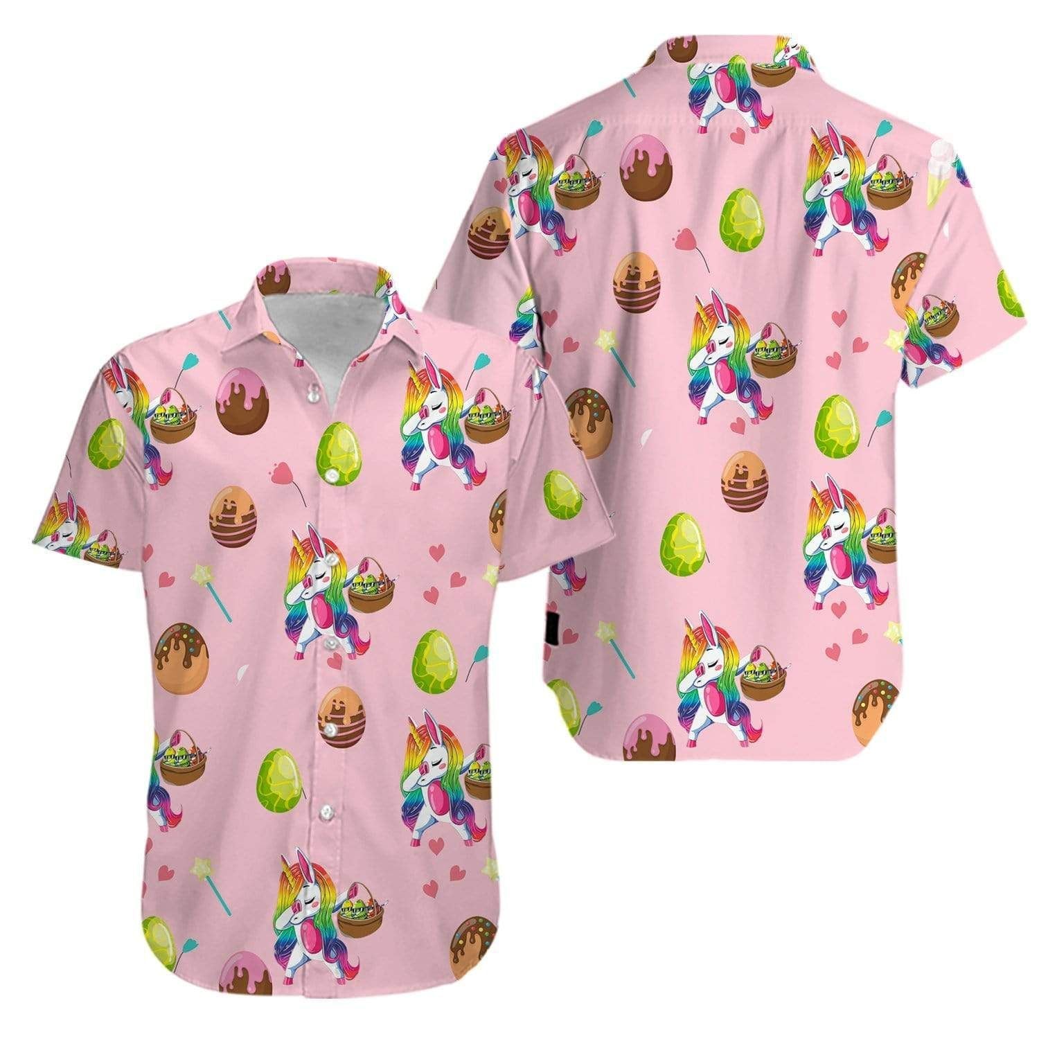 Unicorn Rainbow Dab Love Eggs Happy Easter Day Hawaiian Aloha Shirts V{Size}