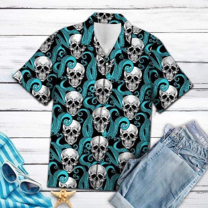 Skull Octopus Cool Hawaiian Aloha Shirts H{Size}