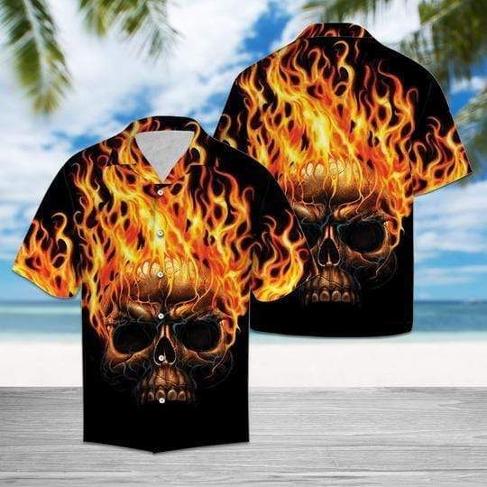 Strong Burning Skull Hawaiian Aloha Shirts{Size}