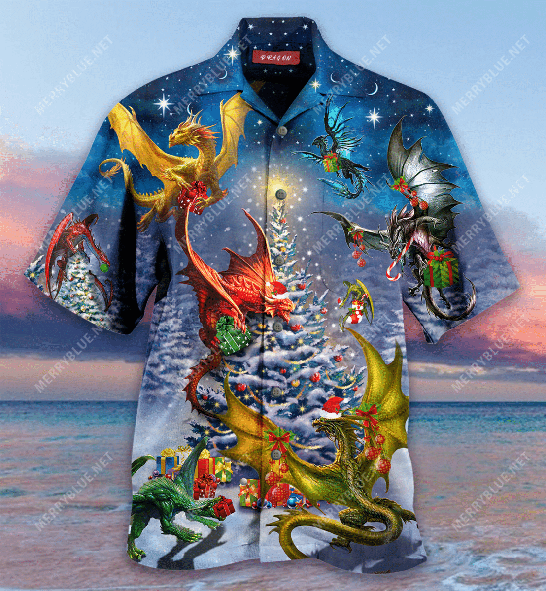 Shop Christmas Dragon Family Reunion Unisex Hawaiian Shirt{Size}