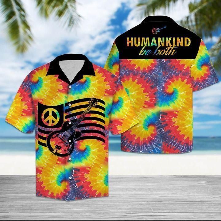 Tie Dye Hippie Guitar Peace Love Tropical Hawaiian Aloha Shirts{Size}