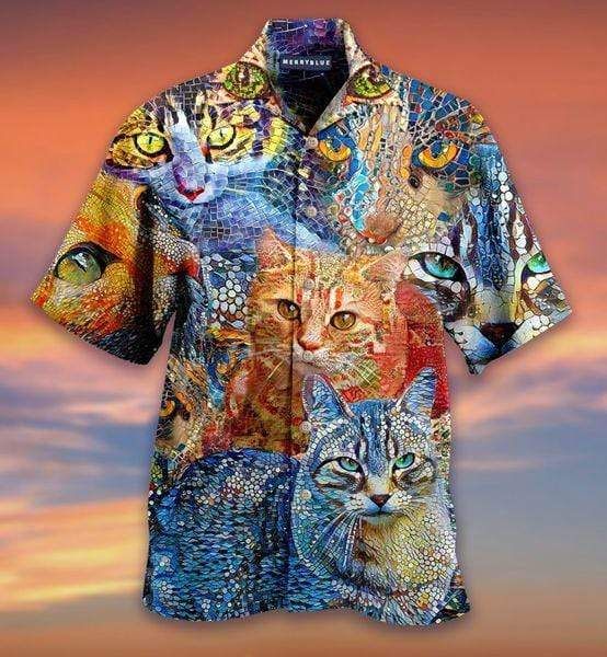 Shop Mosaic Cat Unisex Hawaiian Aloha Shirts{Size}