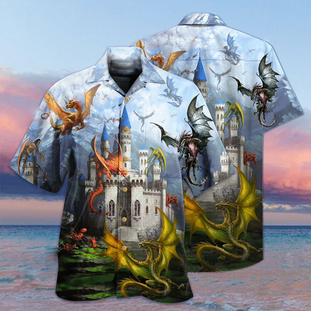 Shop Fantasy Dragons On The Castle Unisex Hawaiian{Size}