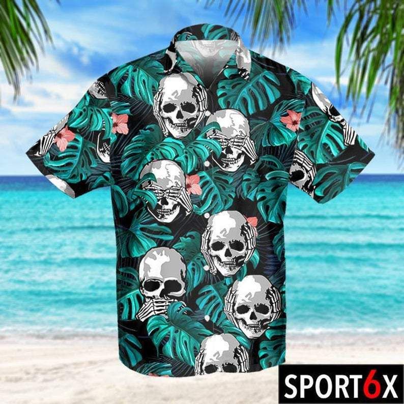 Tropical Skull Funny Unisex Hawaiian Aloha Shirts V{Size}