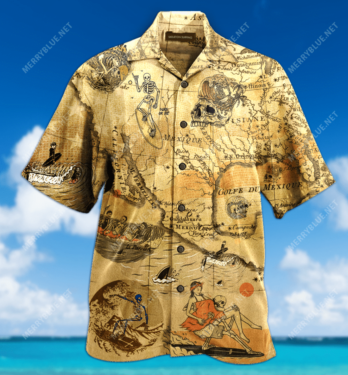 Skeleton Surfing Unisex Hawaiian Shirt{Size}