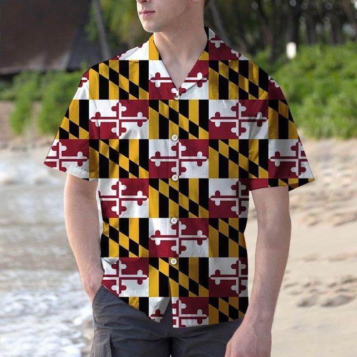 Shop Maryland Flag Pattern Hawaiian Aloha Shirts V{Size}