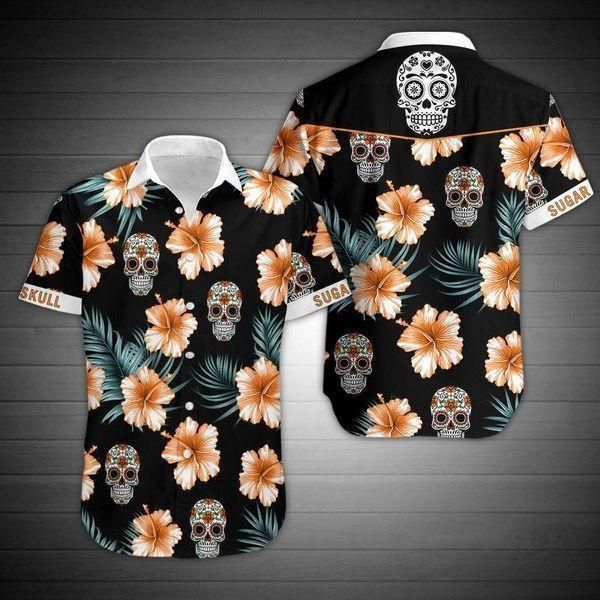 Sugar Skull And Floral Hawaiian Shirt{Size}