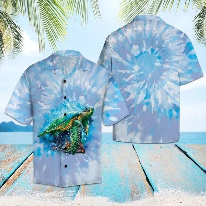 Shop Turtle Blue Tie Dye Hawaiian Shirt{Size}