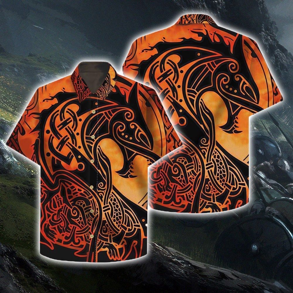 Shop Vikings Fire Fenrir Hawaiian Shirt{Size}