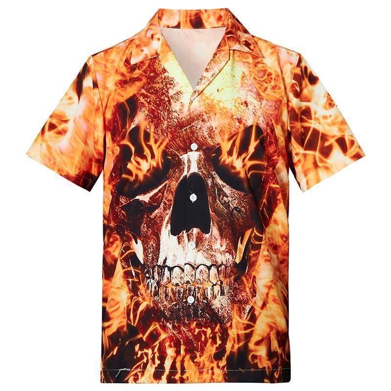 Shop Mens Hawaiian Shirts Fire Skull{Size}