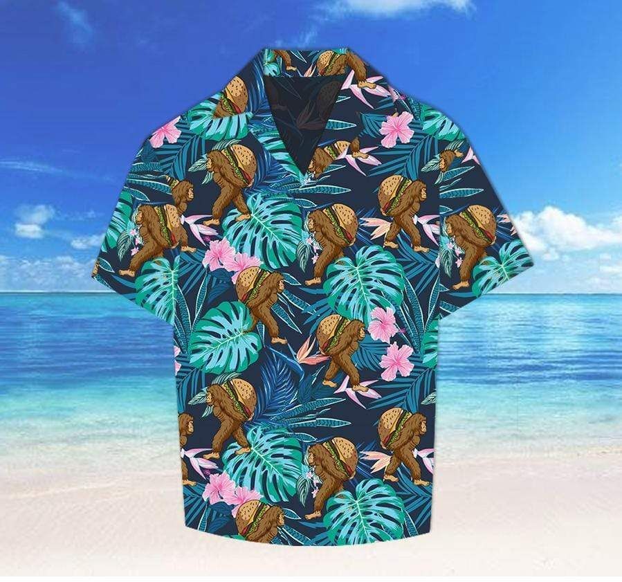 Shop Hawaiian Aloha Shirts Bigfoot Carrying Hamburger 1508H{Size}