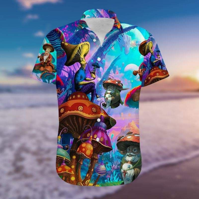 Shop Magic Colorful Mushroom With Old Man Hawaiian Shirts H{Size}