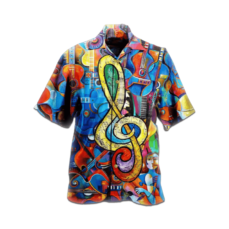 Shop Guitar Hippie Music Note Unisex Hawaiian Aloha Shirts V{Size}