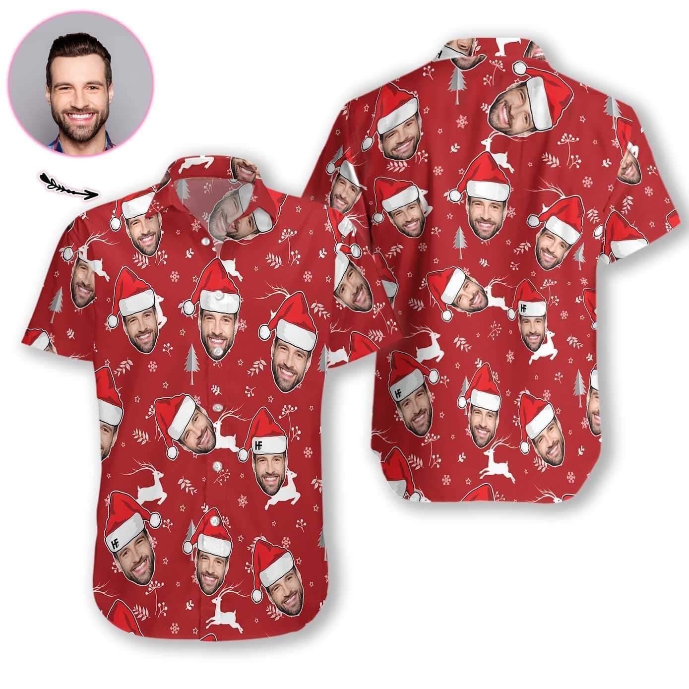 Shop Custom Face Christmas Red Hawaiian Aloha Shirts L{Size}