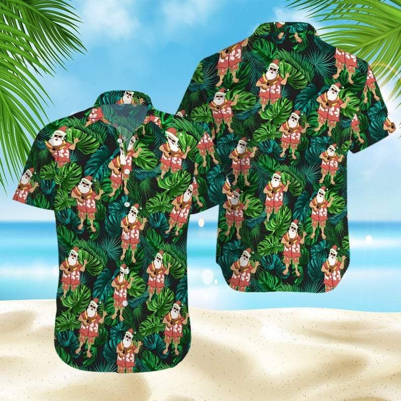 Shop Christmas Santa Claus With Ukulele Funny Hawaiian Aloha Shirts{Size}