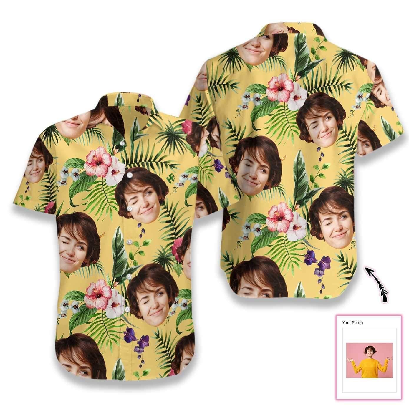 Shop Funny Personalized Flower Pattern Hawaiian Aloha Shirts Custom Face{Size}