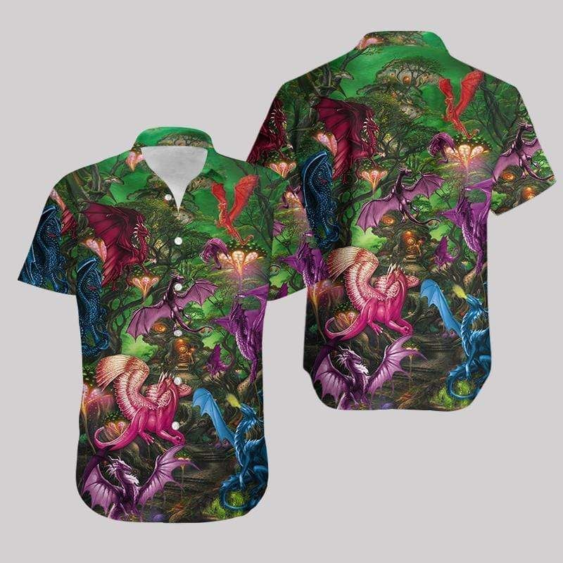 Shop Magical Dragon In The Forest Hawaiian Shirts{Size}