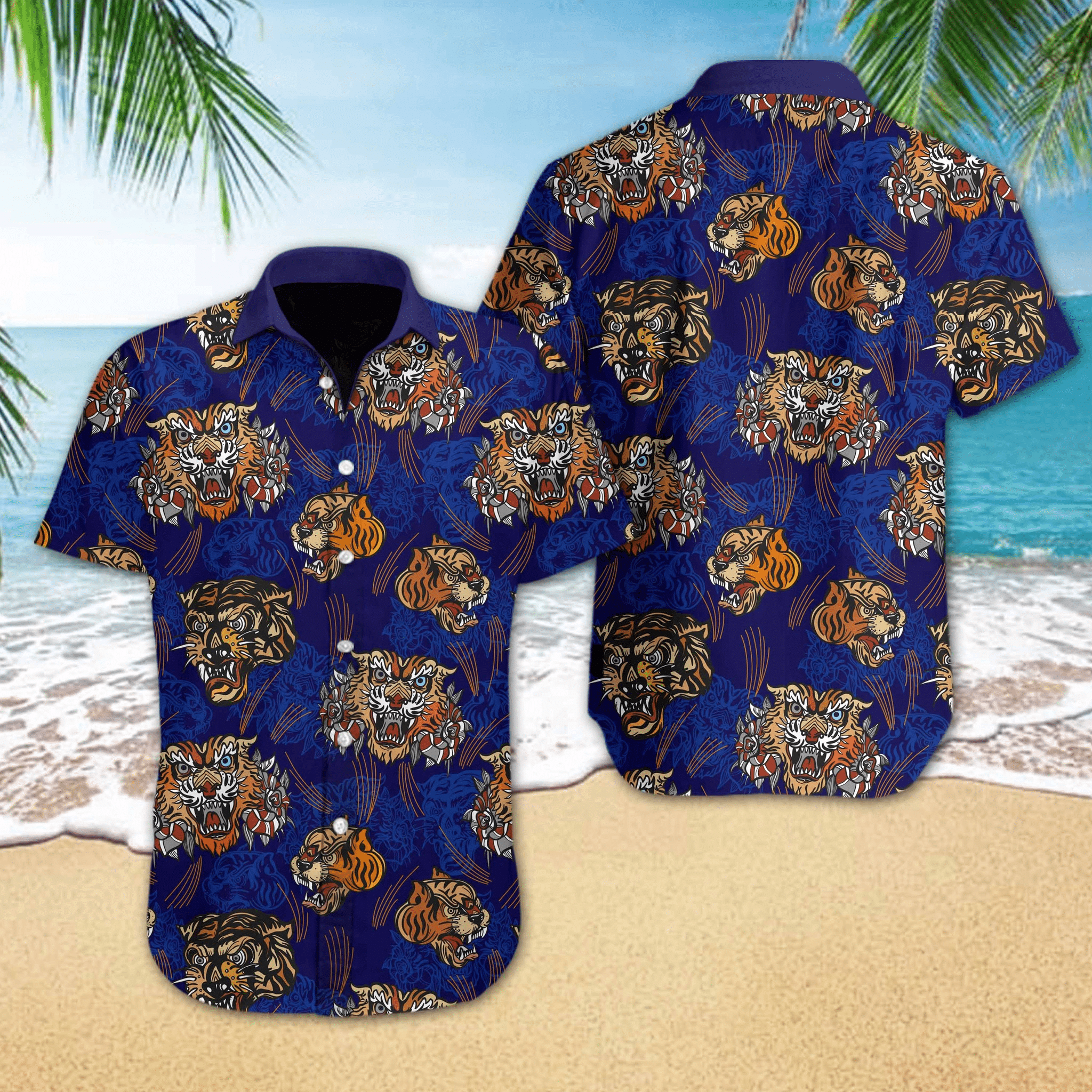 Shop Hawaiian Aloha Shirts Tiger Tattoo Style V{Size}