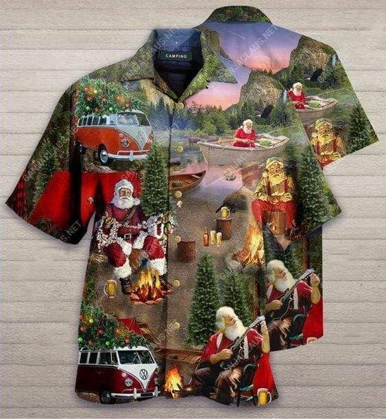 Shop Hawaiian Aloha Shirts Santa Claus Camping On Christmas{Size}