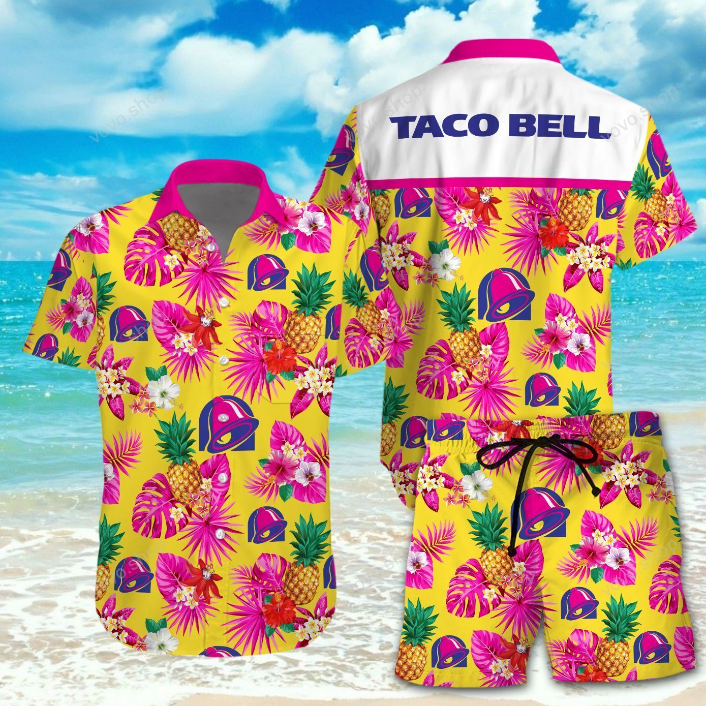 Taco Bell Pink Yeallow Hawaiian Shirt{Size}