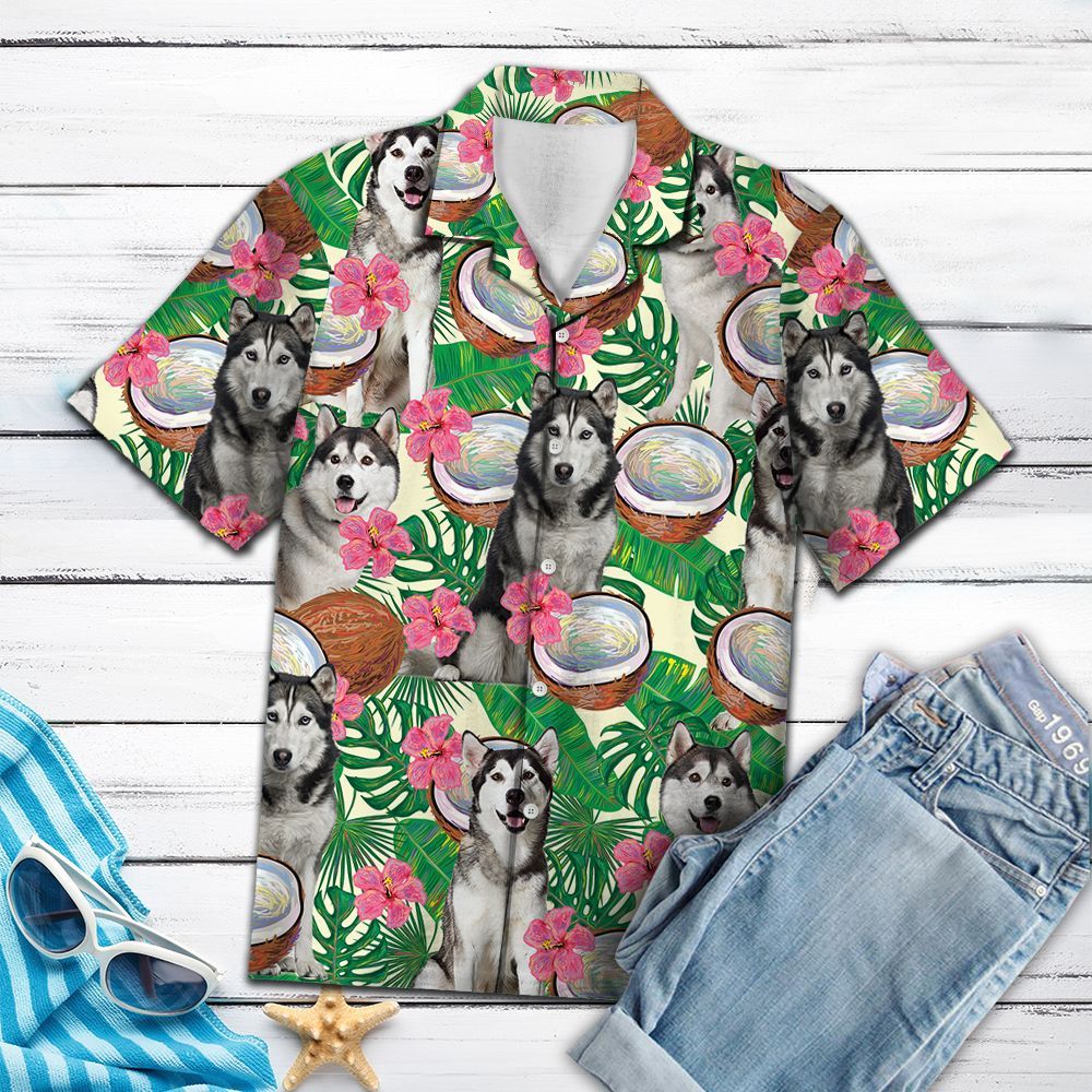 Siberian Husky Tropical Coconut G5731- Hawaiian Shirt{Size}